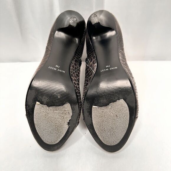 Nine West Ankle Boots Size 7M Brown Snake Skin Print Vegan Leather 4 Inch Heel - Picture 5 of 11